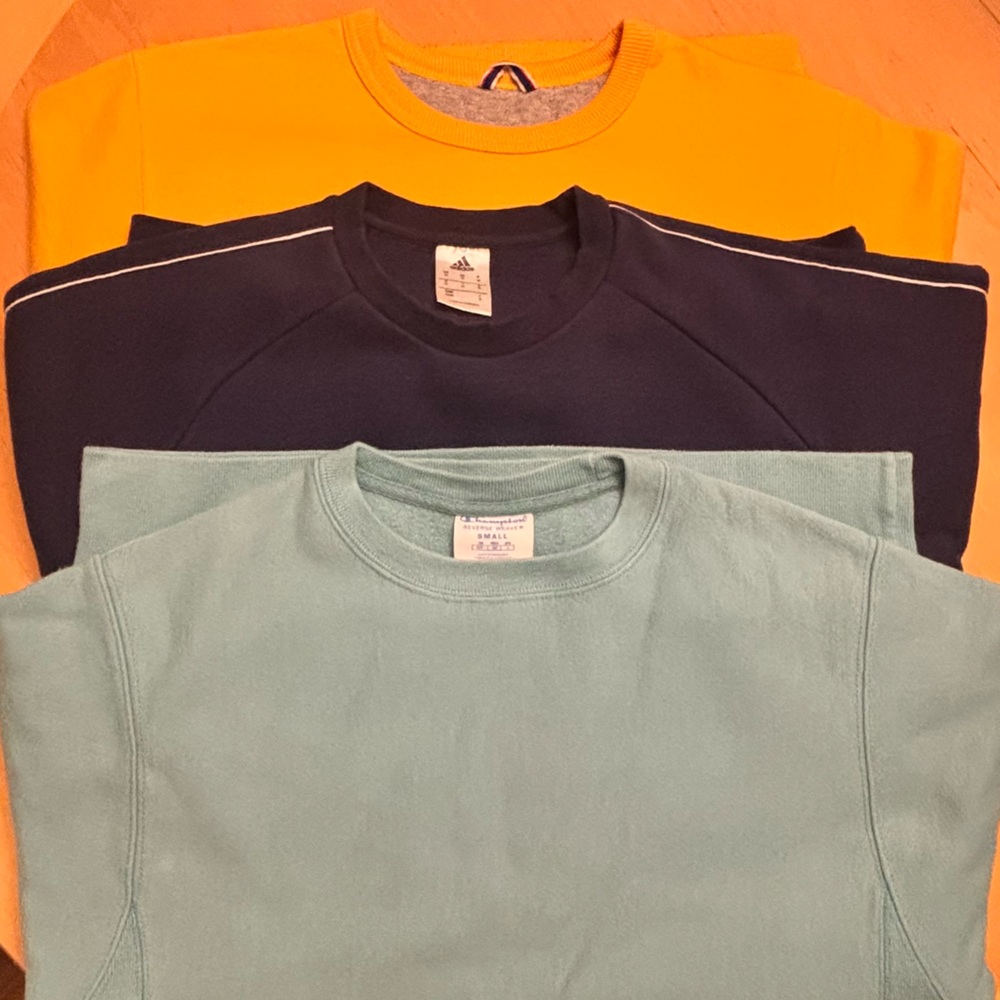 2 adult crew neck Champion  Men’s Sweatshirts - Teal, Yellow